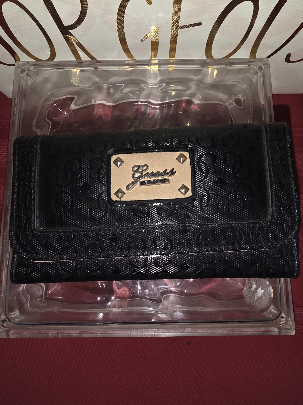 Guess Black Wallet with Gold Logo Plate